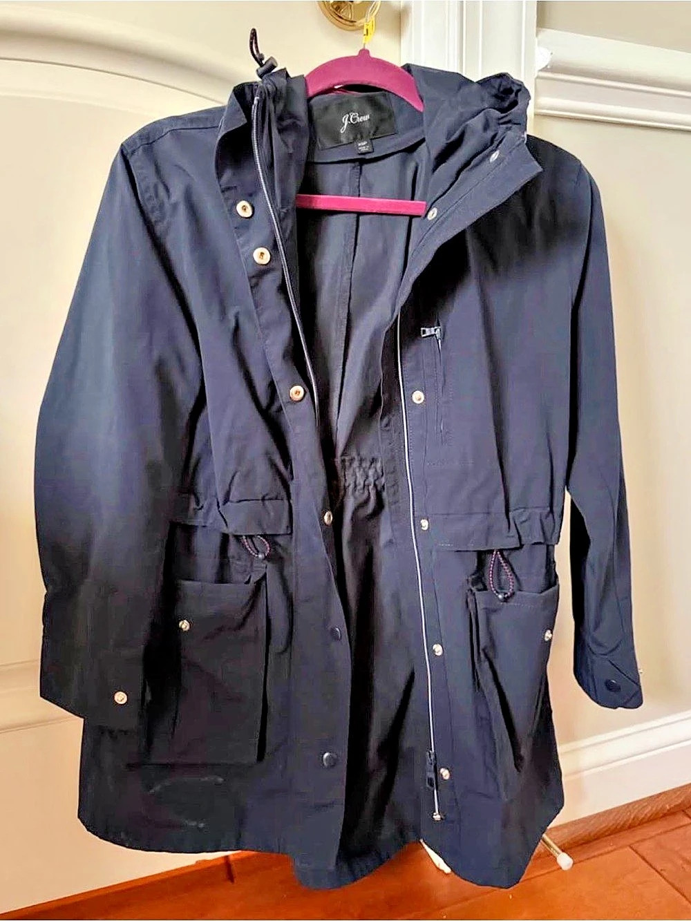 J.Crew Perfect Raincoat Navy Hooded Utility Jacket